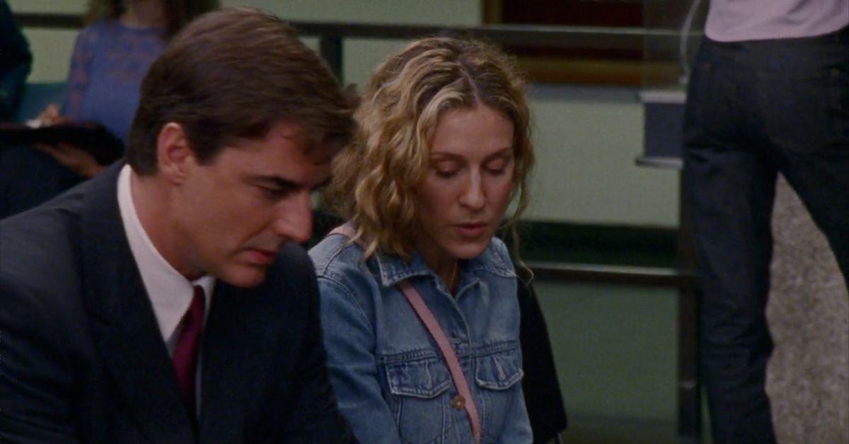 (L-R): Chris Noth and Sarah Jessica Parker sitting at the hospital as Big and Carrie.