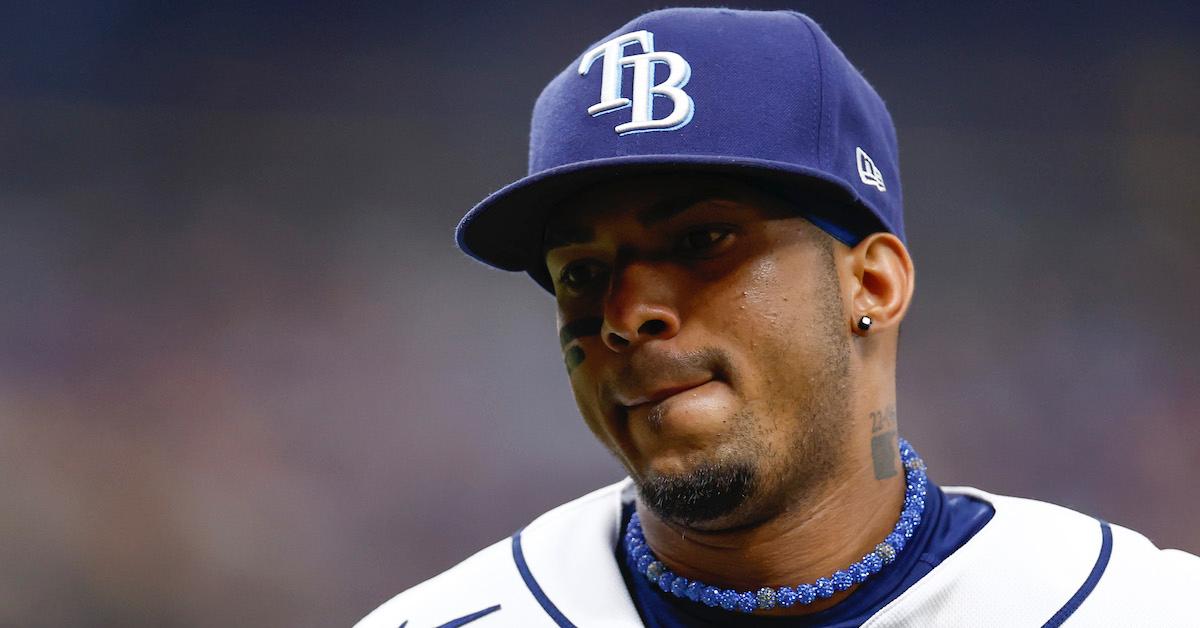 Wander Franco #5 of the Tampa Bay Rays looks on during the fifth inning against the Cleveland Guardians at Tropicana Field on Aug. 12, 2023