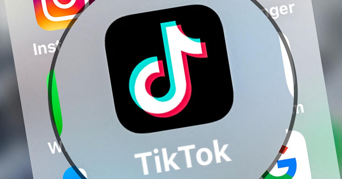 A zoomed in TikTok logo on a phone. 