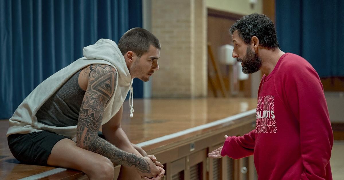 Juancho Hernangomez and Adam Sandler in 'Hustle'