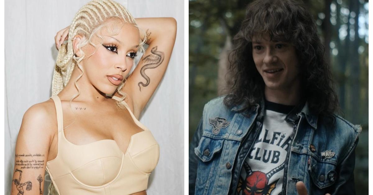 Doja Cat (left) and Joseph Quinn in character as Eddie Munson on 'Stranger Things' (right)