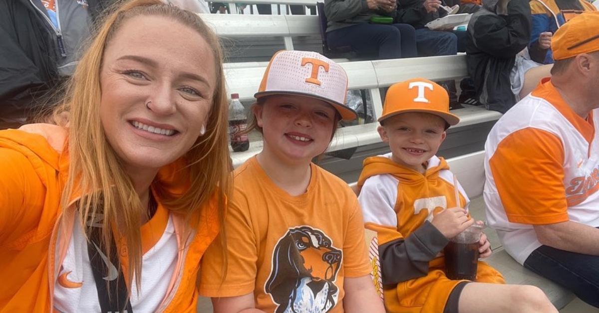 Maci Bookout with her kids at a softball game