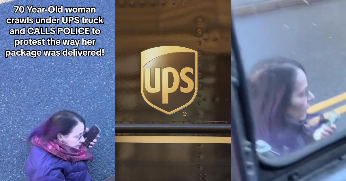 Žena puže ispod prosvjeda UPS kamiona