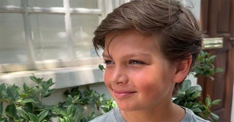 Madison LeCroy's son Harper looking to his right.