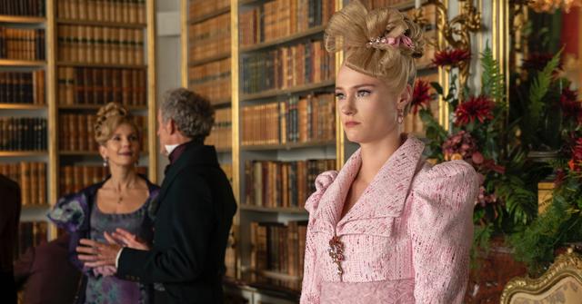 Cressida standing in the library in 'Bridgerton' Season 3, Part 1