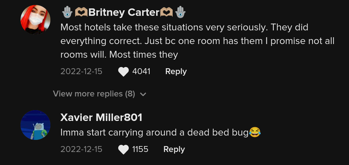 hotel bedbug response tiktok