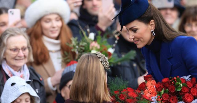 Catherine, Princess of Wales and Mia Tindall greet well-wishers after attending the Christmas Morning Service at Sandringham Church on Dec. 25, 2023