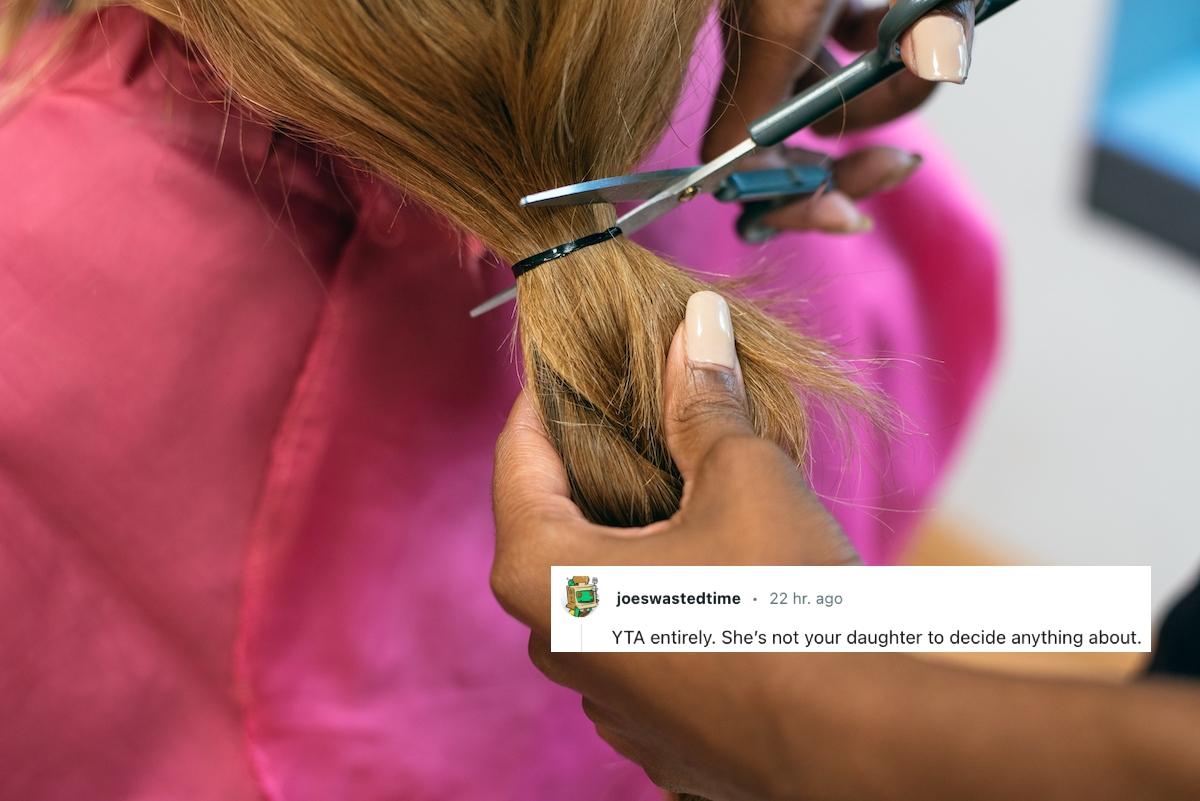 A woman getting her hair cut