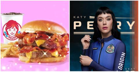 (l-r): Wendy's drink and burger and Katy Perry
