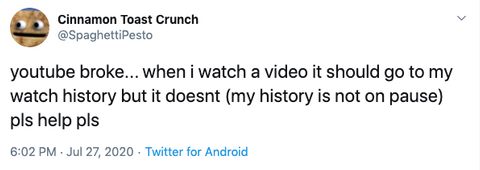 why is youtube history not working watch history