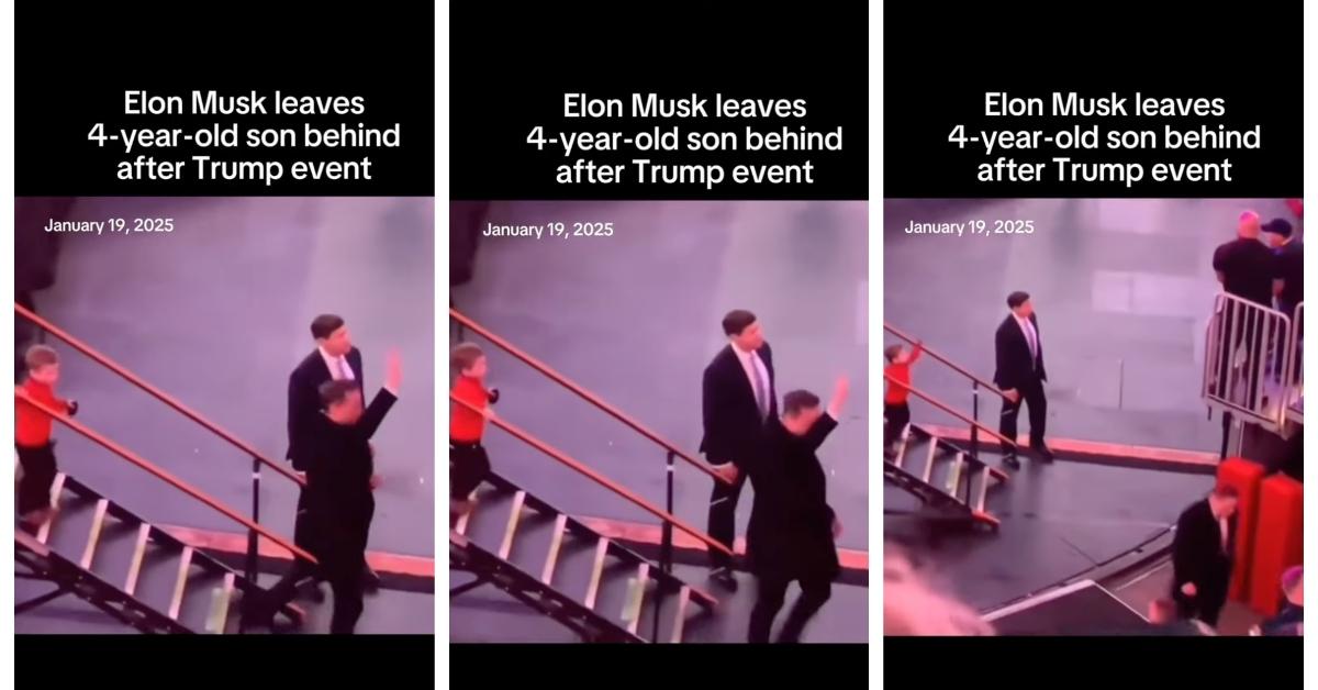 Elon Musk walks off stage without his son