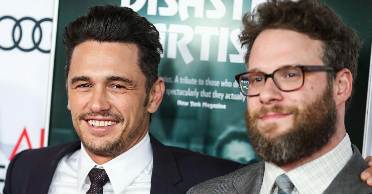 James Franco and Seth Rogen standing beside each other smiling for the camera