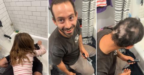 6-year-old cuts dad's hair