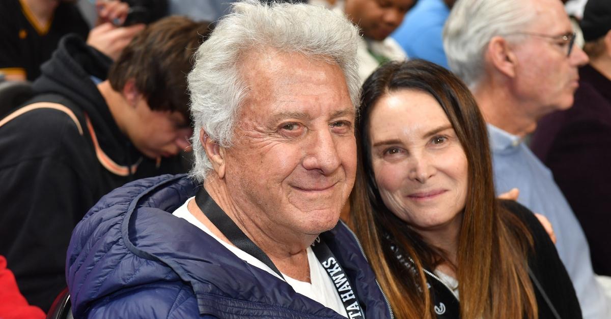Dustin Hoffman and Lisa Hoffman attend the game between the New York Knicks and the Atlanta Hawks.