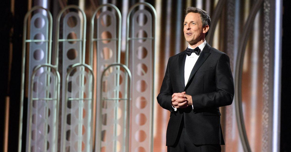 Seth Meyers hosting the Golden Globes in 2018.
