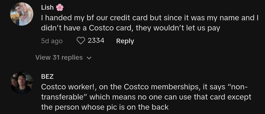 daughter cant use moms costco card