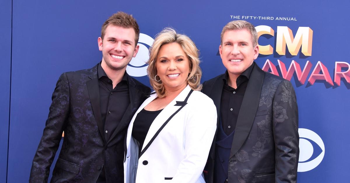 (l-r): Grayson, Julie, and Todd Chrisley on the red carpet