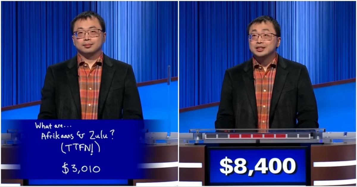 Collage of Jamie Ding saying goodbye before losing Jeopardy 