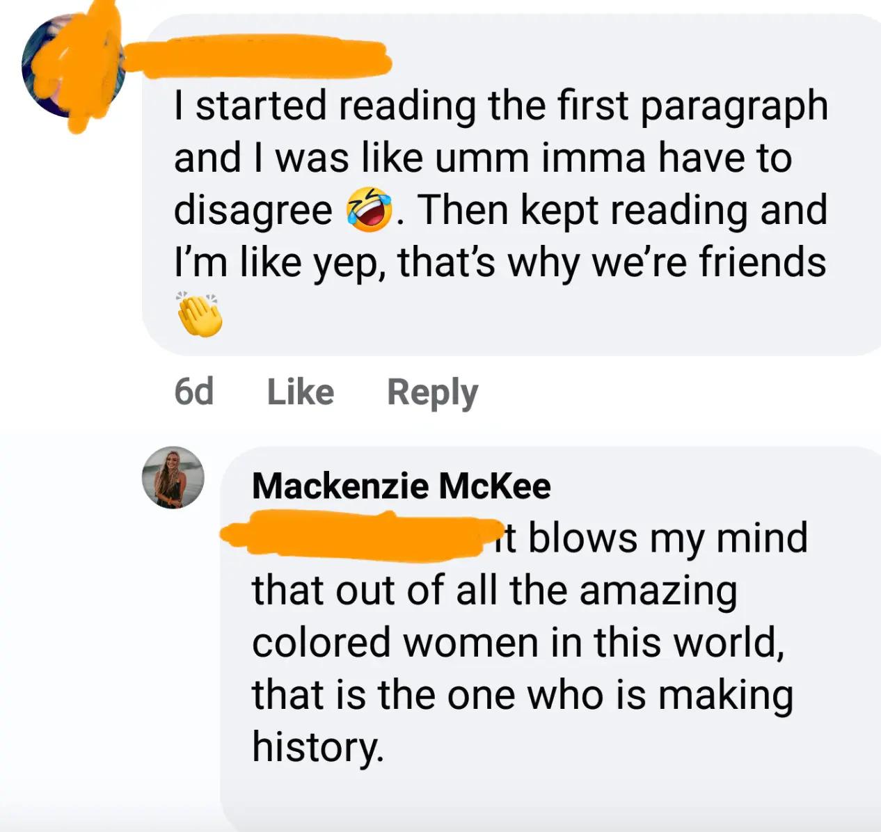 Mackenzie McKee's racist comment online
