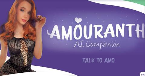 Amouranth posing next to the logo for AmouranthAI.