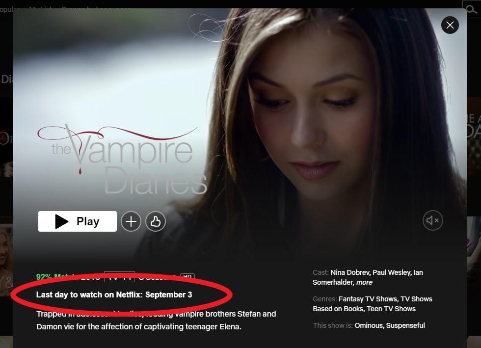 Is The Vampire Diaries leaving Netflix? When the series ends, and