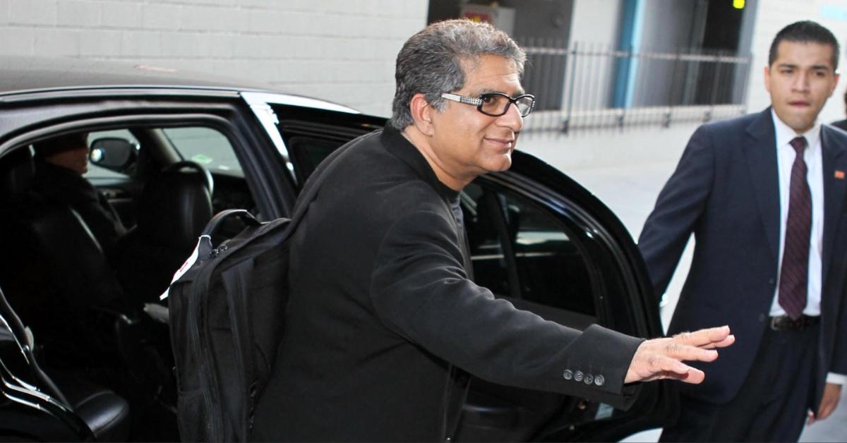 Deepak Chopra leaves the CNN building in Los Angeles.