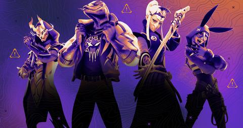 'Fortnite' avatars posing and wearing different skins.