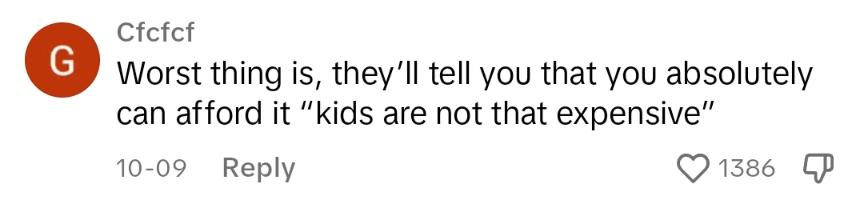 Comment in response to kids being expensive to raise