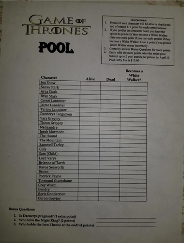 Boss Creates "Game of Thrones" Deadpool so Employees Can Bet on Who ...