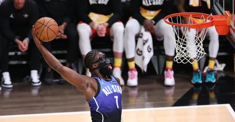 Jaylen Brown wearing a mask during the NBA All Stars game
