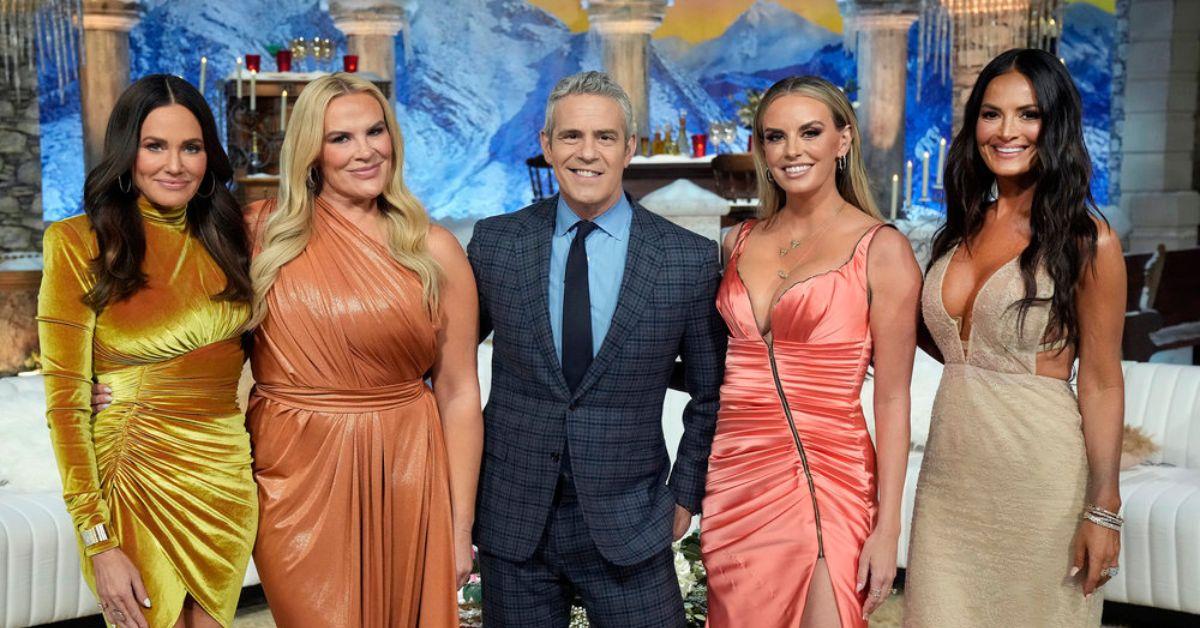 (l-r): Meredith Marks, Heather Gay, Andy Cohen, Whitney Rose, and Lisa Barlow at the 'RHOSLC' reunion.