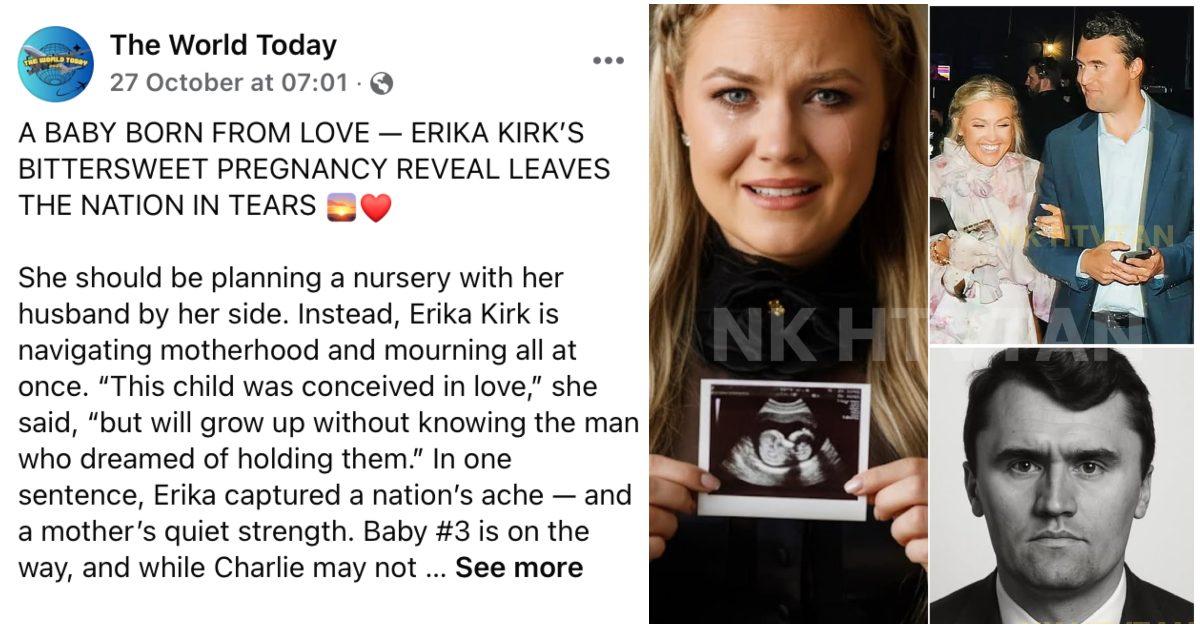 A Facebook post that claims Erika Kirk is pregnant with her third child.