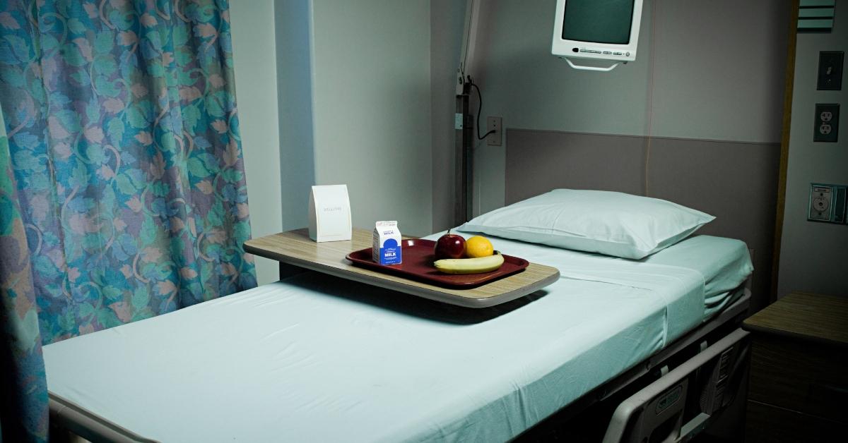 Tray of food on hospital bed