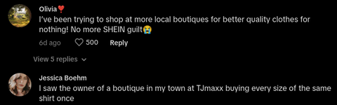 boutique sells shein clothing after cutting tags off - tiktok