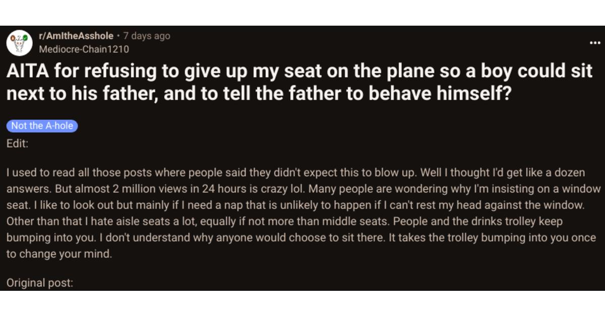 Passenger Refuses to Swap Seats for Family to Sit Together