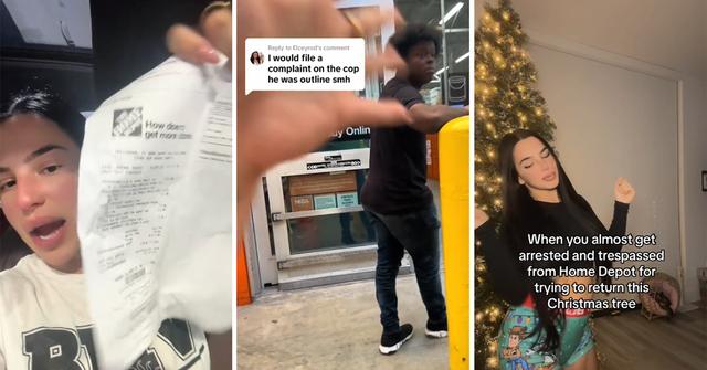 A woman couldn't return a Christmas tree to Home Depot and was accused of fraud