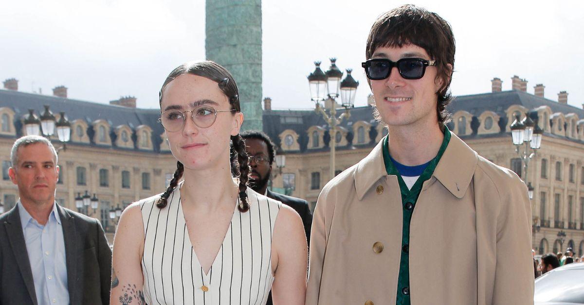 Ella Emhoff and Sam Hine arriving at Schiaparelli show during Paris Fashion Week