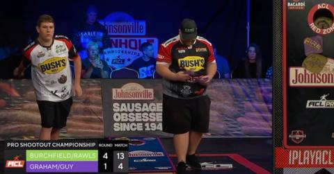 Two American Cornhole players compete in a match.