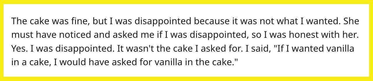 Man Claims Vanilla Icing Ruined His Chocolate Birthday Cake