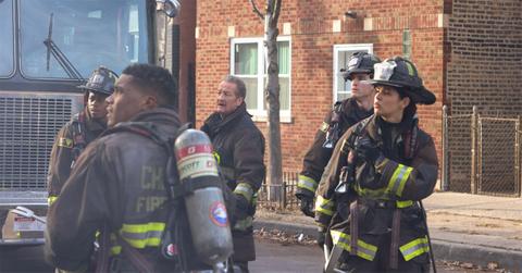 The cast of 'Chicago Fire' preparing to battle a fire.
