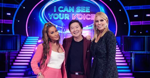 Panelist Adrienne Bailon, host Ken Jeong and panelist Cheryl Hines on "I Can See Your Voice'.