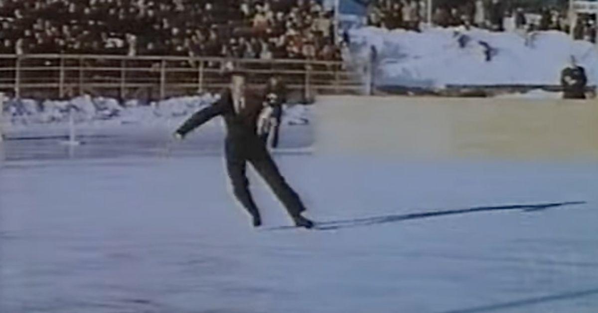 Dick Button skating at the Olympics in 1948. 