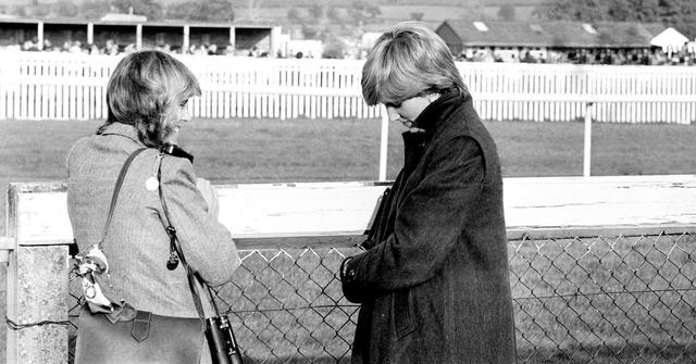 Camilla Parker-Bowles (left) and Lady Diana Spencer (later the Princess of Wales) at Ludlow racecourse to watch the Amateur Riders Handicap Steeplechase in which the Prince was competing