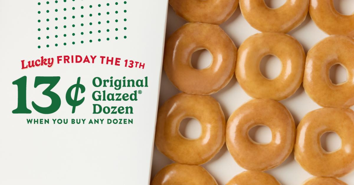 Krispy Kreme is offering a dozen donuts for just 13 cents in honor of Friday the 13th.