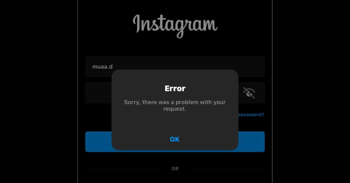 An error message on the Instagram login screen. 