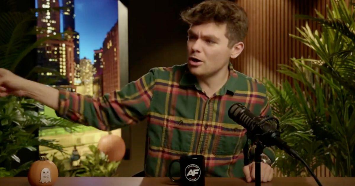 Nick Fuentes in a flannel during a livestream.