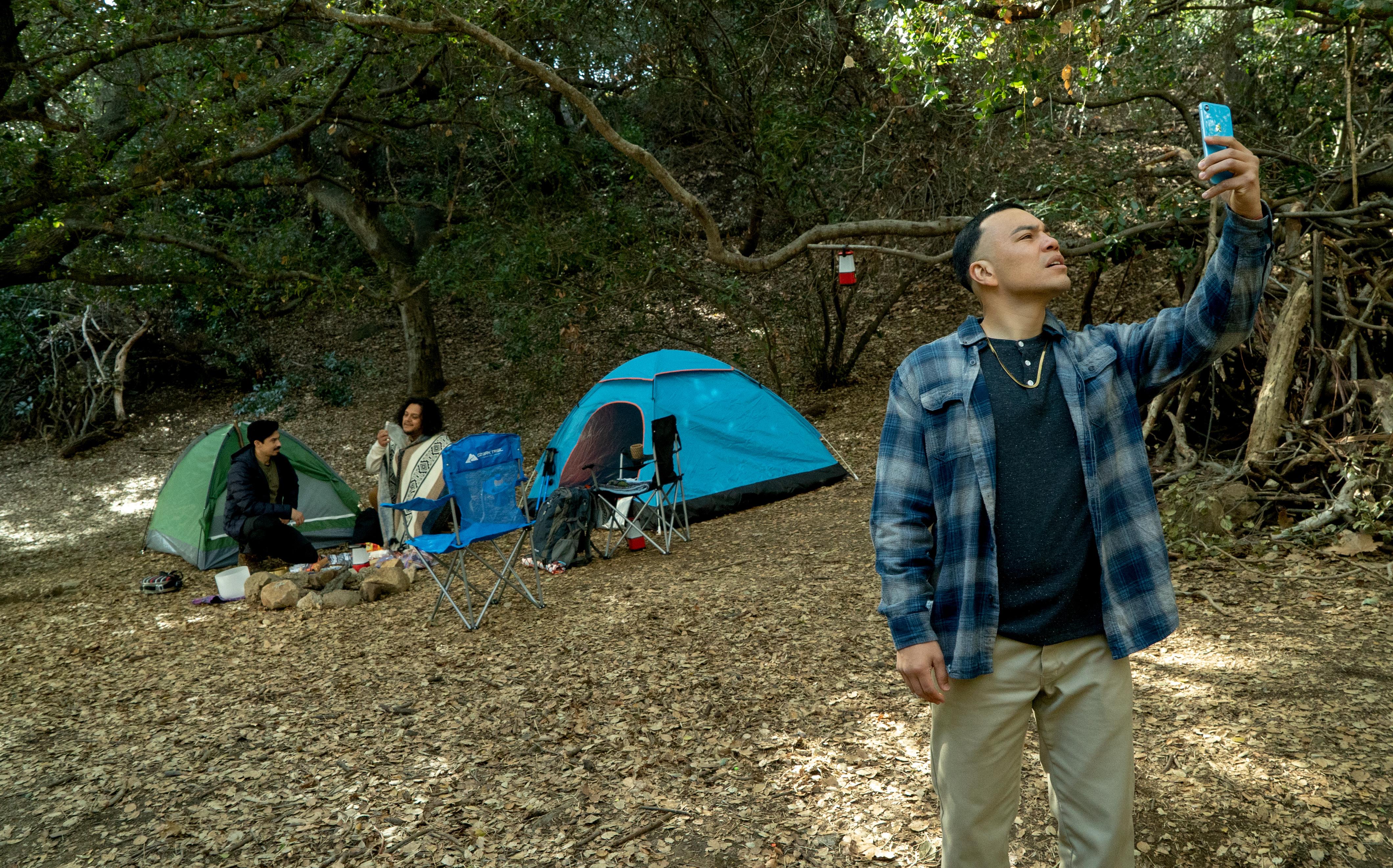 There's no signal in the camping site seen in Season 2, Episode 7.