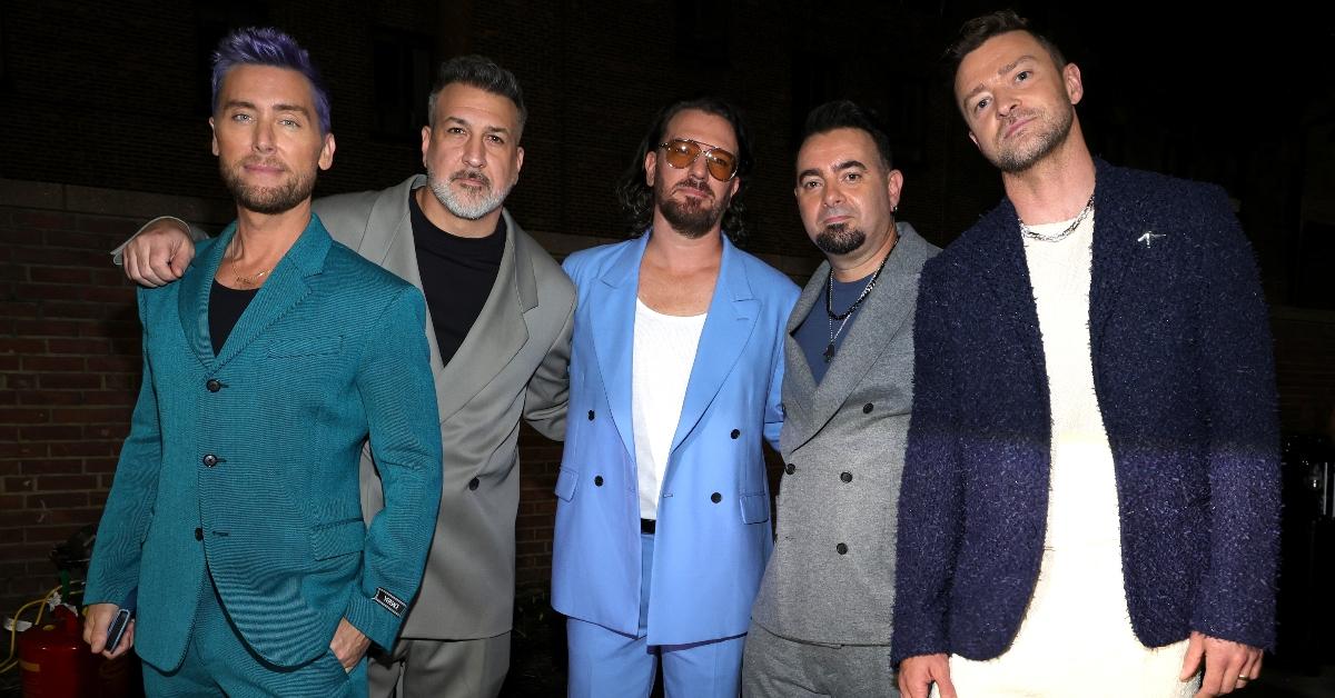 (L-R) Lance Bass, Joey Fatone, JC Chasez, Chris Kirkpatrick, and Justin Timberlake of NSYNC attend the 2023 MTV Video Music Awards