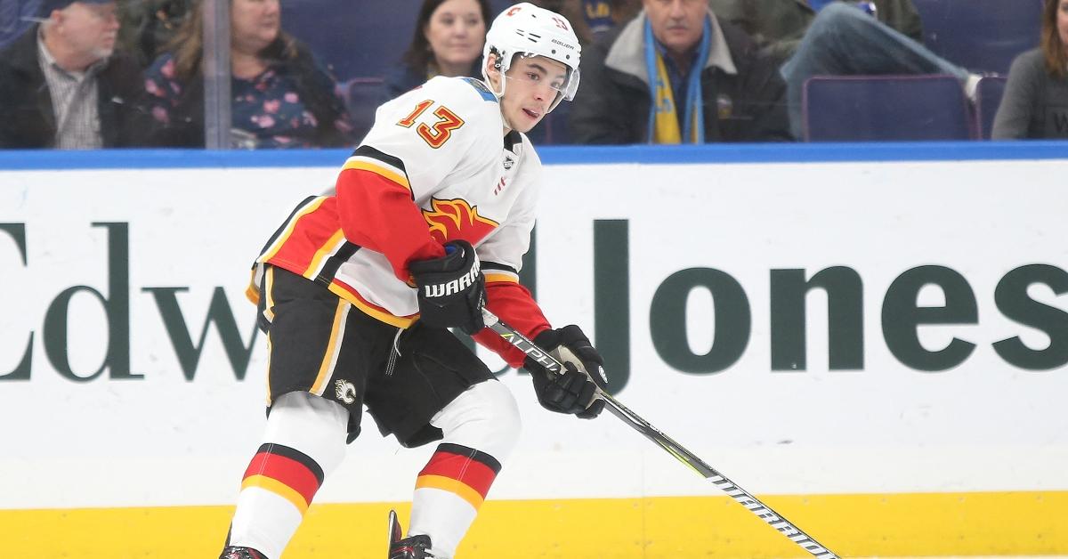 Johnny Gaudreau plays a 2018 game with the Calgary Flames.