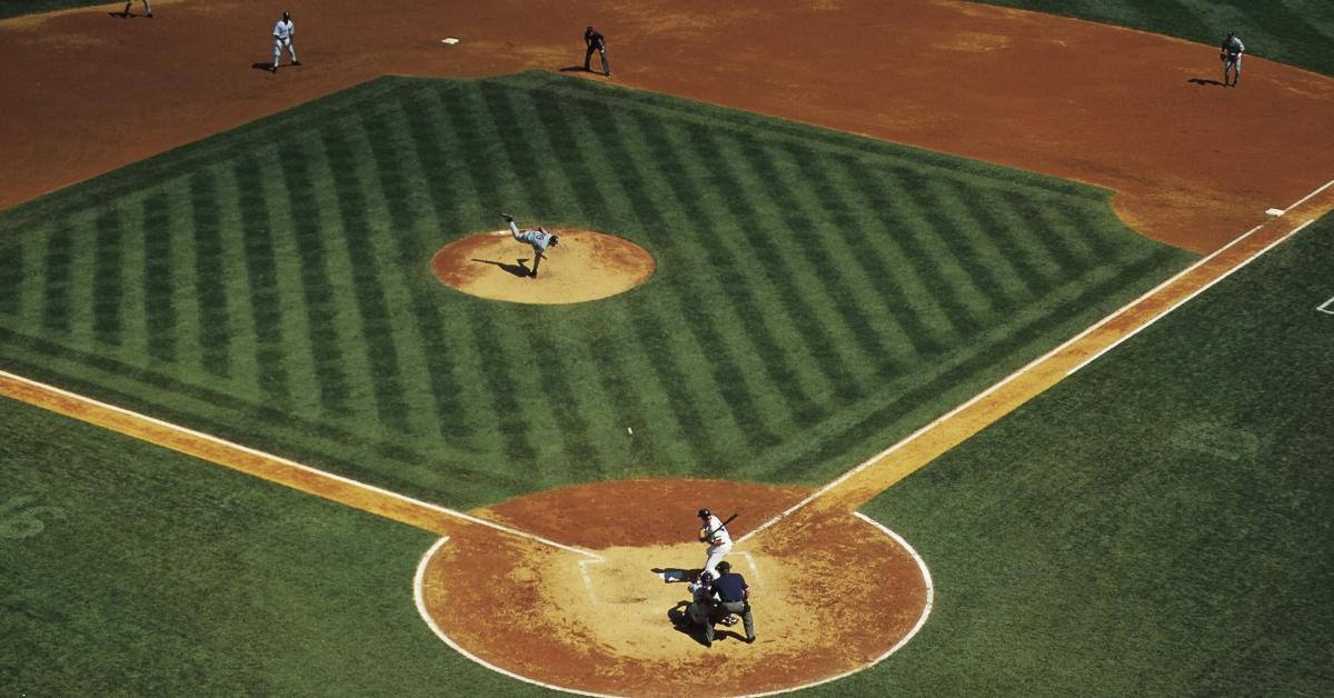 High angle view of a baseball game